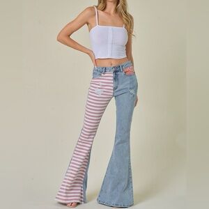 Saints & Hearts Patchwork American Flag Bell Bottoms | Size S | Festival Flare